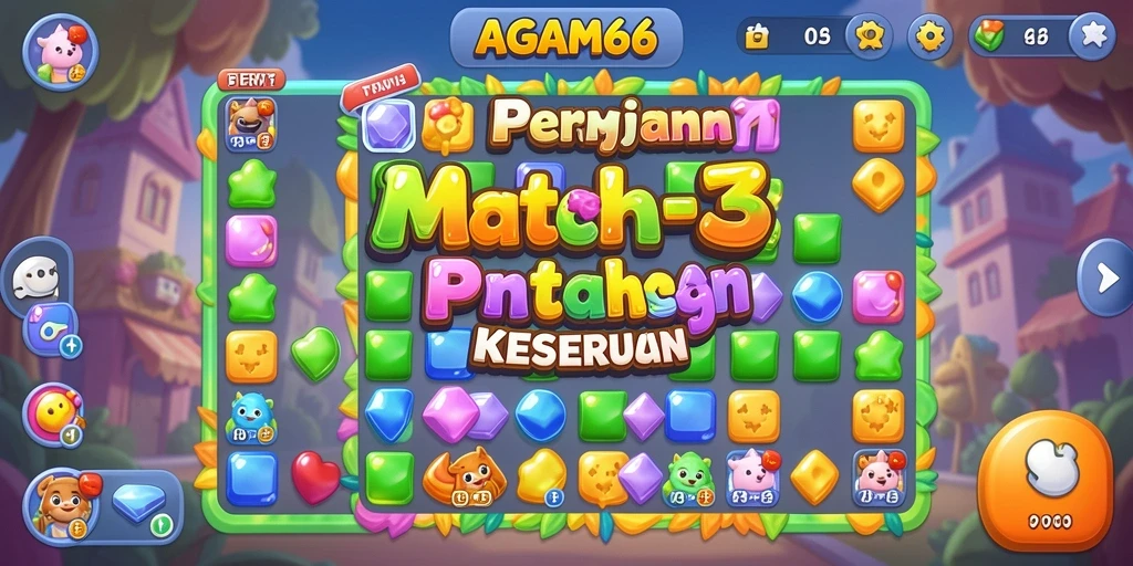 Tangkapan layar gameplay <strong>AGAM66</strong> menampilkan elemen Match-3 yang berwarna-warni dan menantang.