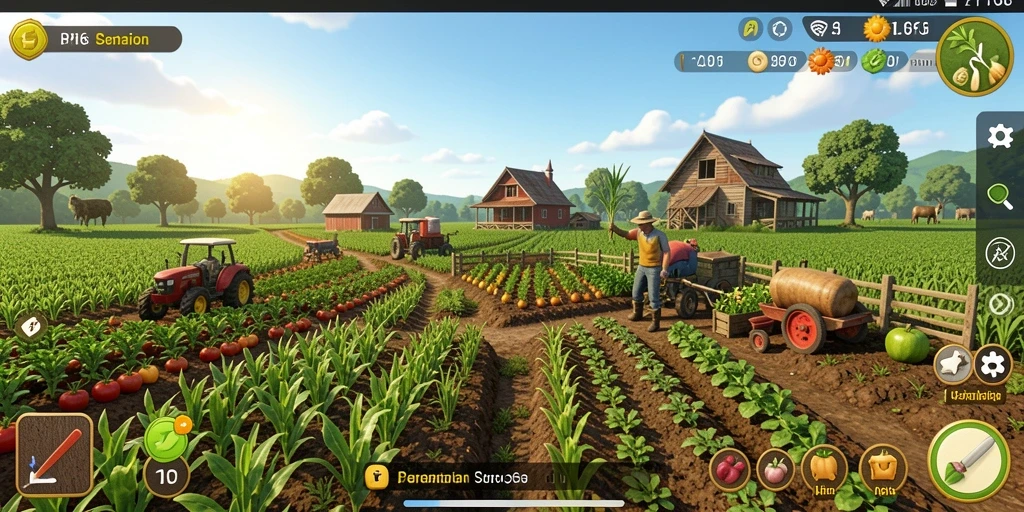 Screenshot gameplay API66 menampilkan pertanian yang hijau dan subur.