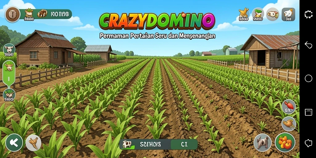 Tampilan gameplay menarik di <strong>CRAZYDOMINO</strong> dengan aktivitas pertanian yang seru.