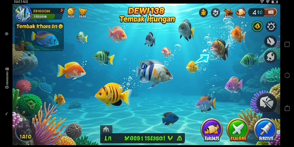 Tampilan gameplay seru dalam DEWI138 saat menembak ikan.