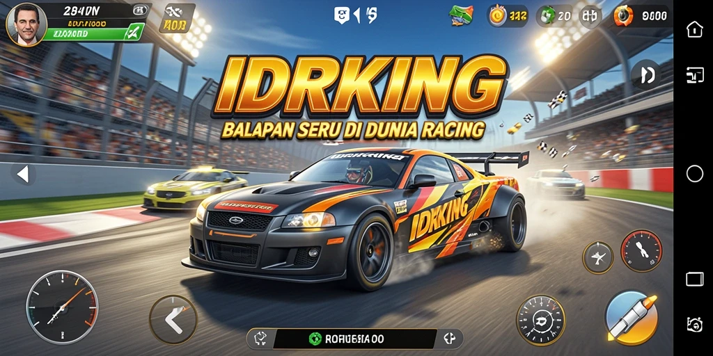 Tampilan gameplay menarik dari IDRKING yang menunjukkan aksi balapan seru.