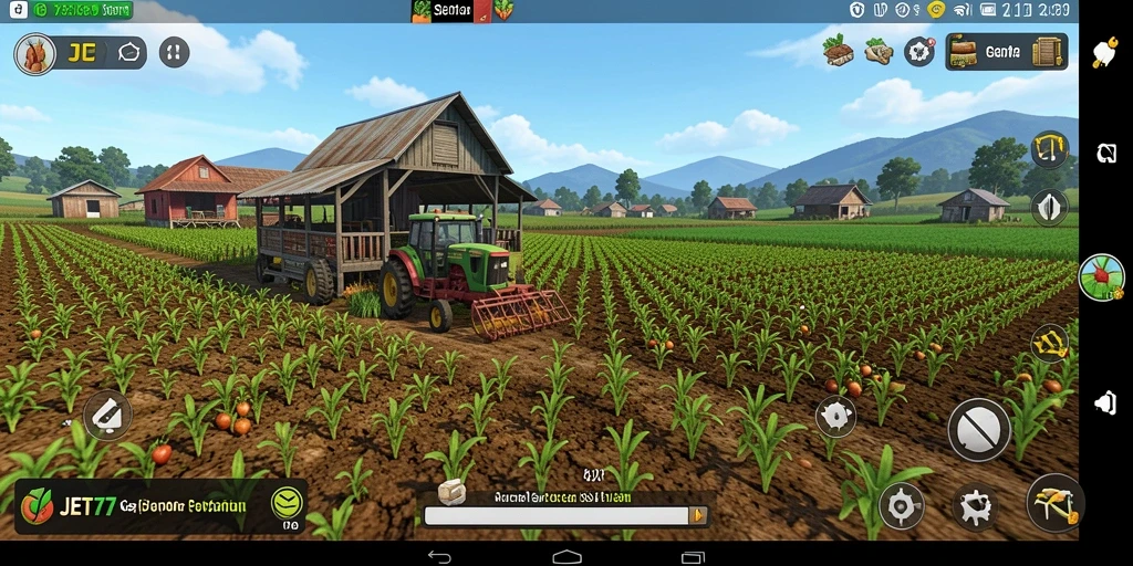 Screenshot gameplay menunjukkan aktivitas pertanian yang penuh warna dan menarik.