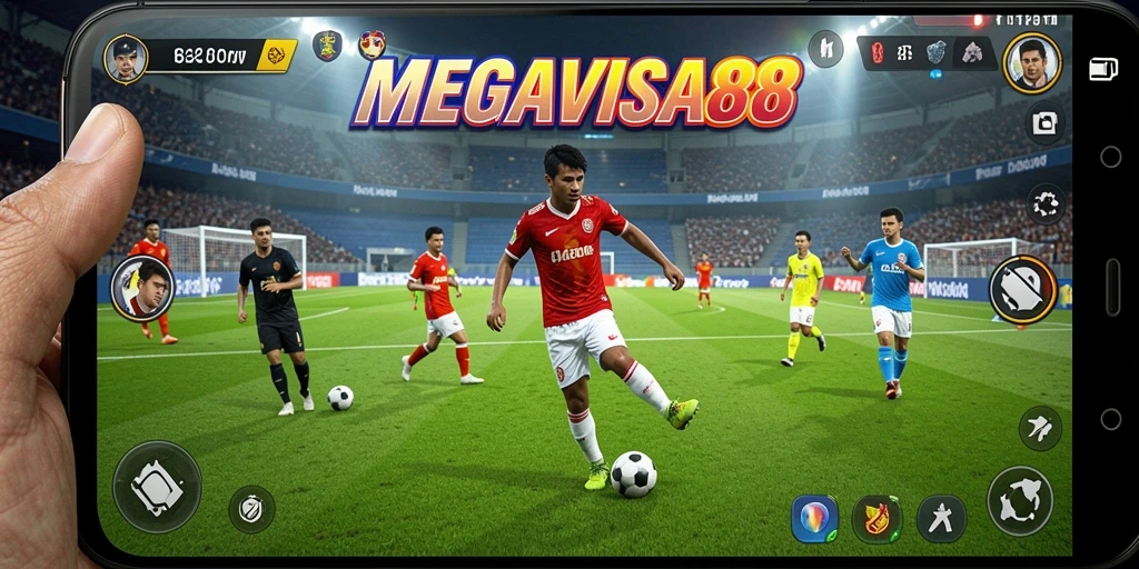 Tangkapan layar gameplay MEGAVISA88 menampilkan aksi sepak bola yang mendebarkan.