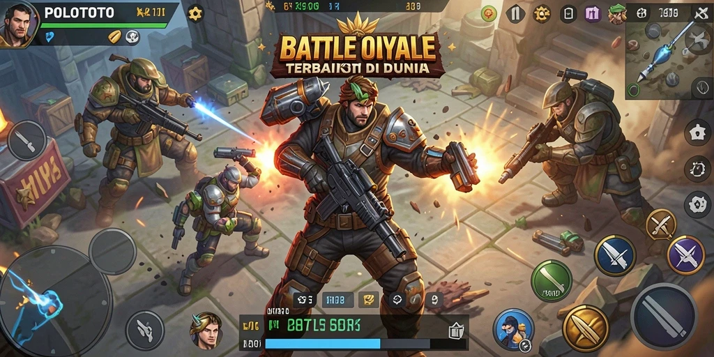 Tampilan gameplay seru di POLOTOTO dengan pertempuran intens.