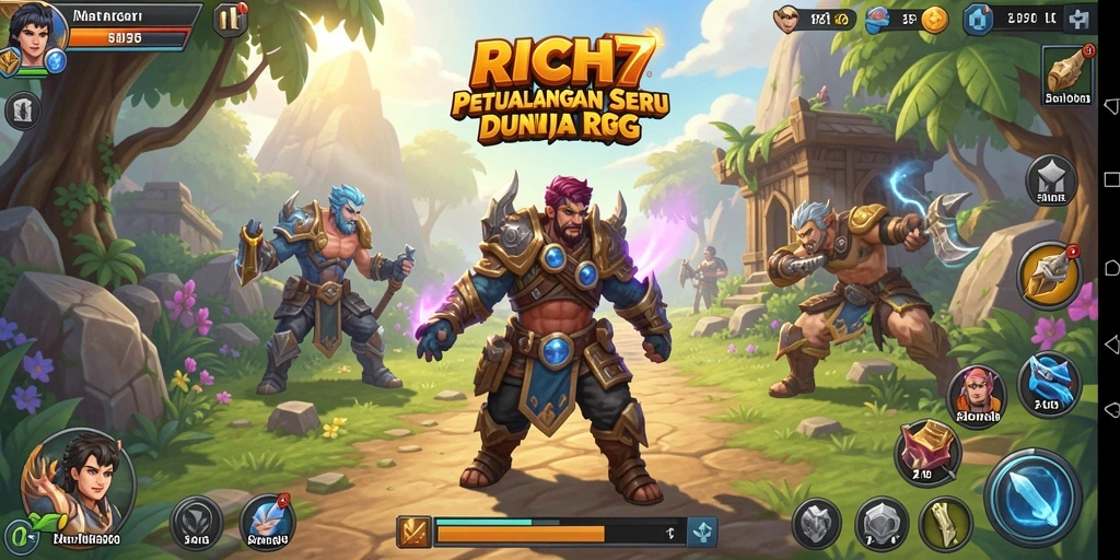Tampilan gameplay <strong>RICH7</strong> yang mengasyikkan dengan pertempuran dan eksplorasi.