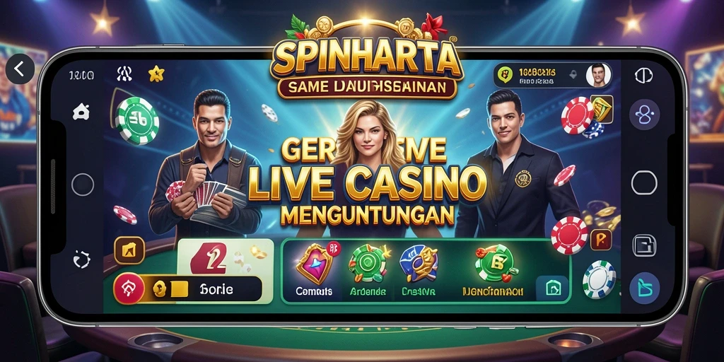 Tampilan gameplay Live Casino SPINHARTA yang memukau dan interaktif.