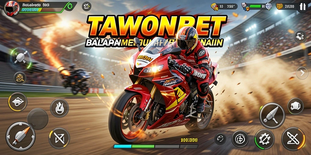 Tampilan gameplay motor balapan yang mendebarkan di TAWONBET.